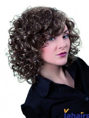 Grey Shoulder Length Synthetic 13 inch Curly Layered Cheap Lace Wigs