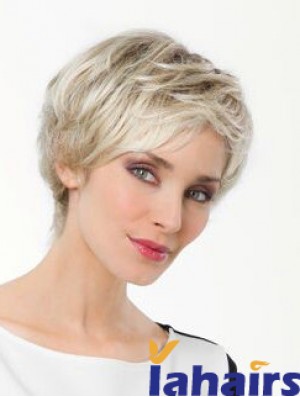 Platinum Blonde Boycuts Short 8 inch Straight Synthetic Monofilament Wig Sale