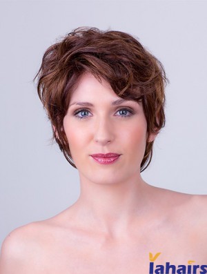 Auburn Layered Short 8 inch Wavy Synthetic Mono Cap Wigs