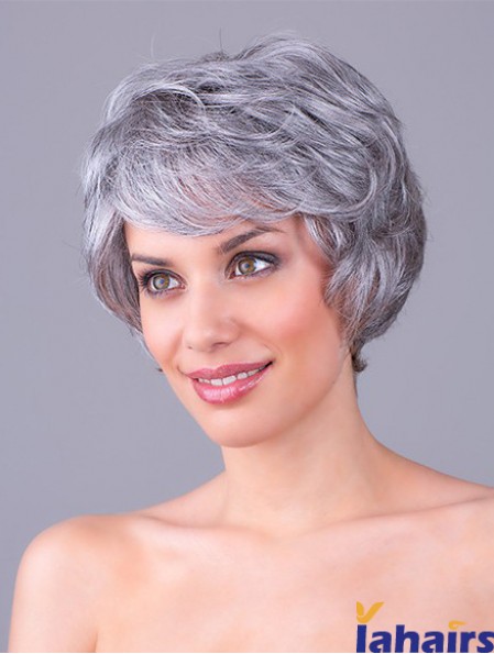 Wavy Grey 8 inch Grey Synthetic 100% Hand-tied Short Cheap Wigs