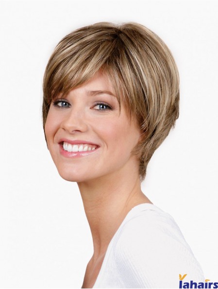 Straight Layered Capless 8 inch Blonde Short Synthetic Wigs Cheap