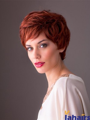 Synthetic Monofilament 8 inch Layered Wavy Red Short Style Wigs