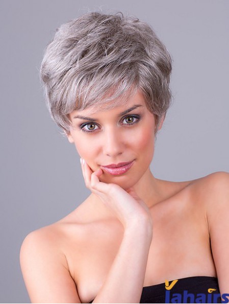 Synthetic Monofilament 8 inch Layered Wavy Grey Wigs Short