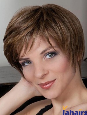 Synthetic Capless 8 inch Boycuts Straight Brown Cheap Short Wigs