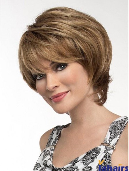 Straight Brown With Bangs 8 inch Monofilament Wigs