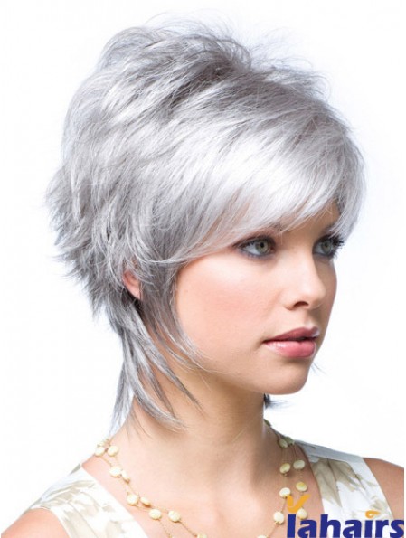 Cheap Wavy Short Ladies Grey Synthetic Wigs