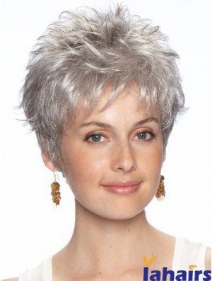 Grey Cropped Length Wavy Lace Front Wigs