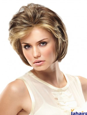 Monofilament Hand Tied Wigs Lace Front Blonde Color Short Length Wavy Style