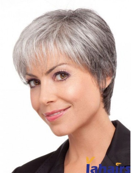 Wigs For Elderly Lady Grey Hair With Synthetic Grey Cut Short Length