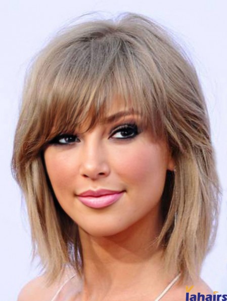 Synthetic Monofilament Blonde Shoulder With Bangs  Wig