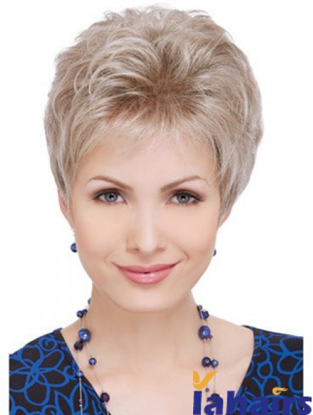 Wigs For Elderly Lady With Capless Wavy Style Short Length