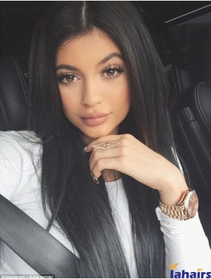 Fashionable 20 inch Long Straight Without Bangs Full Lace Kylie Jenner Wigs