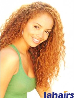 Curly Without Bangs Long Auburn Soft Lace Front Wigs