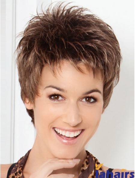 Cheap Brown Cropped Straight Boycuts Lace Front Wigs