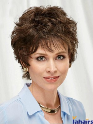 Brown 8 inch Top Short Wavy Layered Lace Wigs