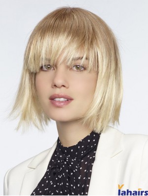 With Bangs Blonde Straight Chin Length 10 inch Exquisite Medium Wigs