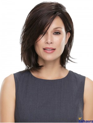 Chin Length Straight With Bangs Black Trendy 100% Hand-tied Wigs