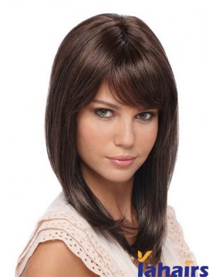 Straight With Bangs Shoulder Length Brown Cheapest Lace Front Wigs