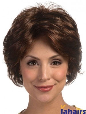 Great Brown Short Wavy Layered Lace Front Wigs