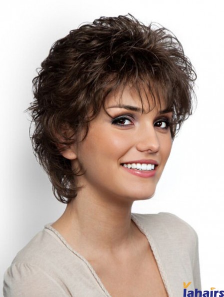 Short Curly Classic Brown Exquisite 100% Hand-tied Wigs