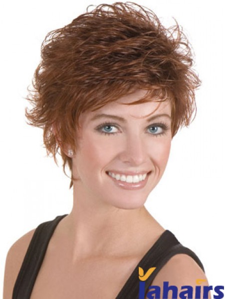 Discount Brown Cropped Wavy Boycuts Lace Front Wigs