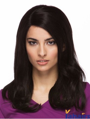 Black 14 inch Cheapest Long Straight Without Bangs Lace Wigs