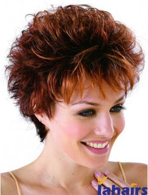 Classic Cropped Wavy Auburn Synthetic Petite Monofilament Wigs