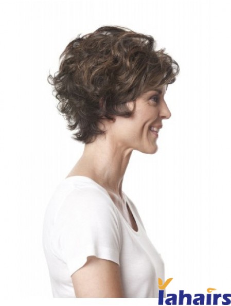 Short Curly Layered Brown Top 100% Hand-tied Wigs