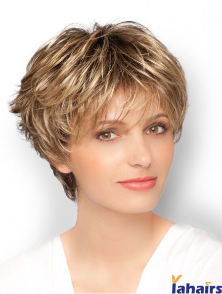 Blonde 8 inch Designed Cropped Wavy Boycuts Lace Wigs