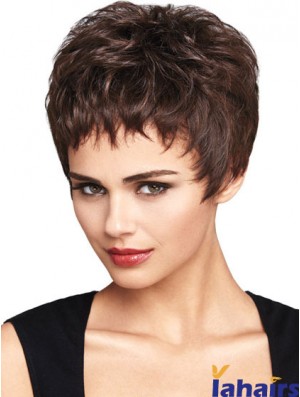 Natural Auburn Cropped Wavy Boycuts Lace Front Wigs