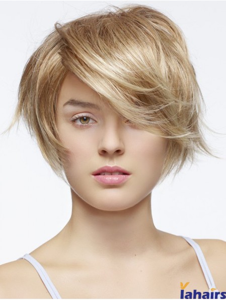 Short Straight Layered Blonde Fashion 100% Hand-tied Wigs