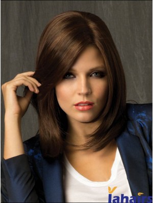 Straight With Bangs Shoulder Length Brown Amazing Lace Front Wigs