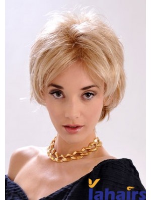 9 inch Top Straight Layered Blonde Short Wigs