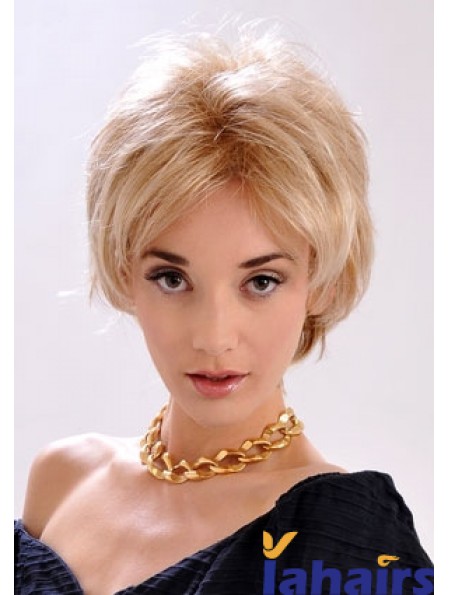 9 inch Top Straight Layered Blonde Short Wigs