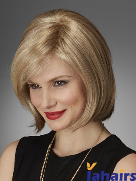 Chin Length Straight Bobs Natural Blonde Lace Front Wigs