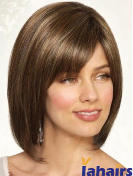 Synthetic Straight Chin Length Brown Bobs Handmade Wigs