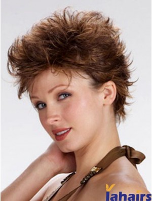 100% Hand Tied Cropped Brown Wavy Boycuts Monofilament Wig Sale