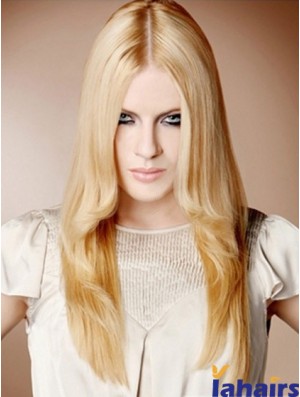 22 inch Straight Blonde 100% Hand Tied Synthetic Mono Cap Wigs