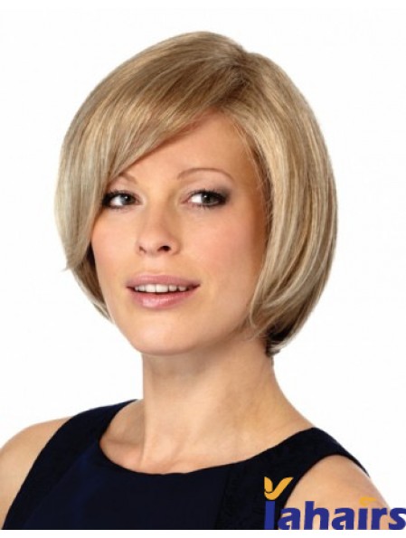 Style Blonde Chin Length Straight Bobs Monofilament Wigs