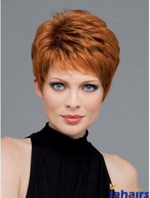 Good Auburn Cropped Wavy Boycuts Monofilament Wigs