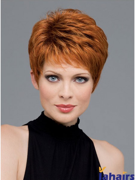 Good Auburn Cropped Wavy Boycuts Monofilament Wigs