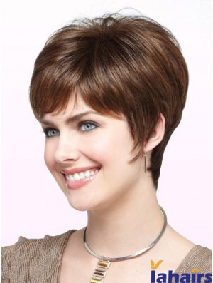 Discount Brown Short Straight Boycuts Monofilament Wigs