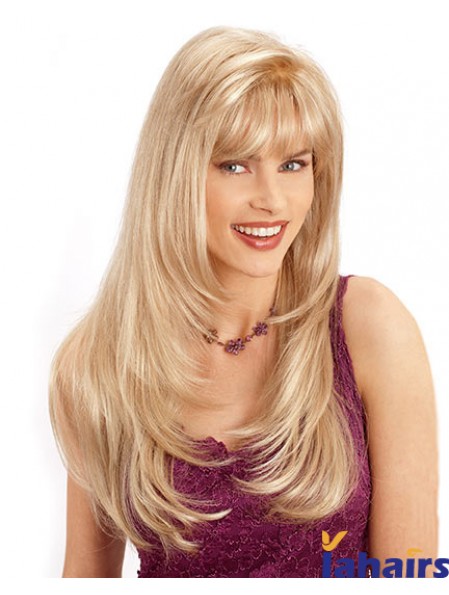 22 inch Wavy Long Synthetic Blonde Layered Mono Topper