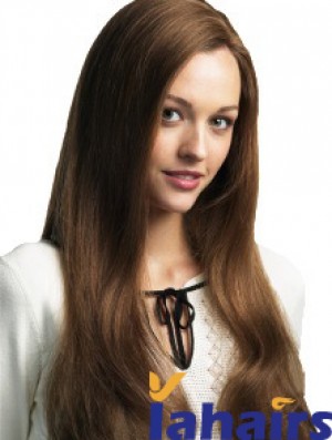 Long Straight Without Bangs Brown Cheap 100% Hand-tied Wigs