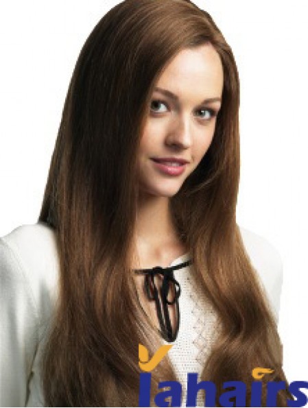 Long Straight Without Bangs Brown Cheap 100% Hand-tied Wigs