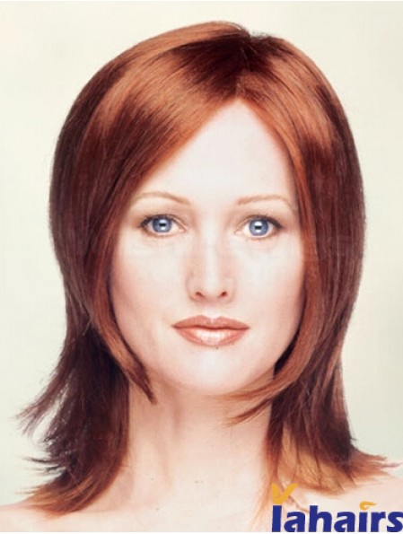 Layered Shoulder Length Straight Red 13 inch Durable Monofilament Wigs