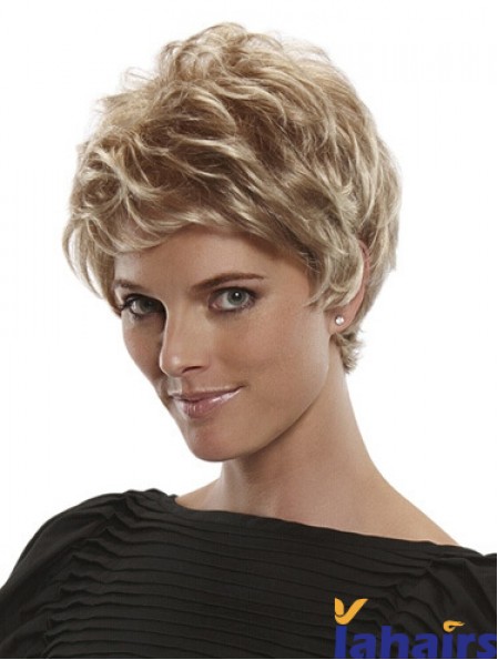 Short Straight Boycuts Blonde Flexibility 100% Hand-tied Wigs