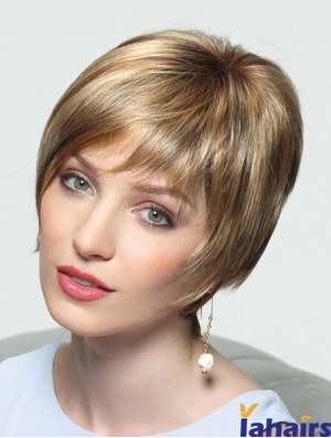 Layered Short Straight Blonde 8 inch Perfect Monofilament Wigs