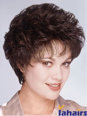 Layered Short Wavy Brown 8 inch Fashionable Monofilament Wigs