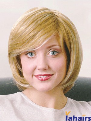 Bobs Chin Length Straight Blonde 12 inch Good Monofilament Wigs